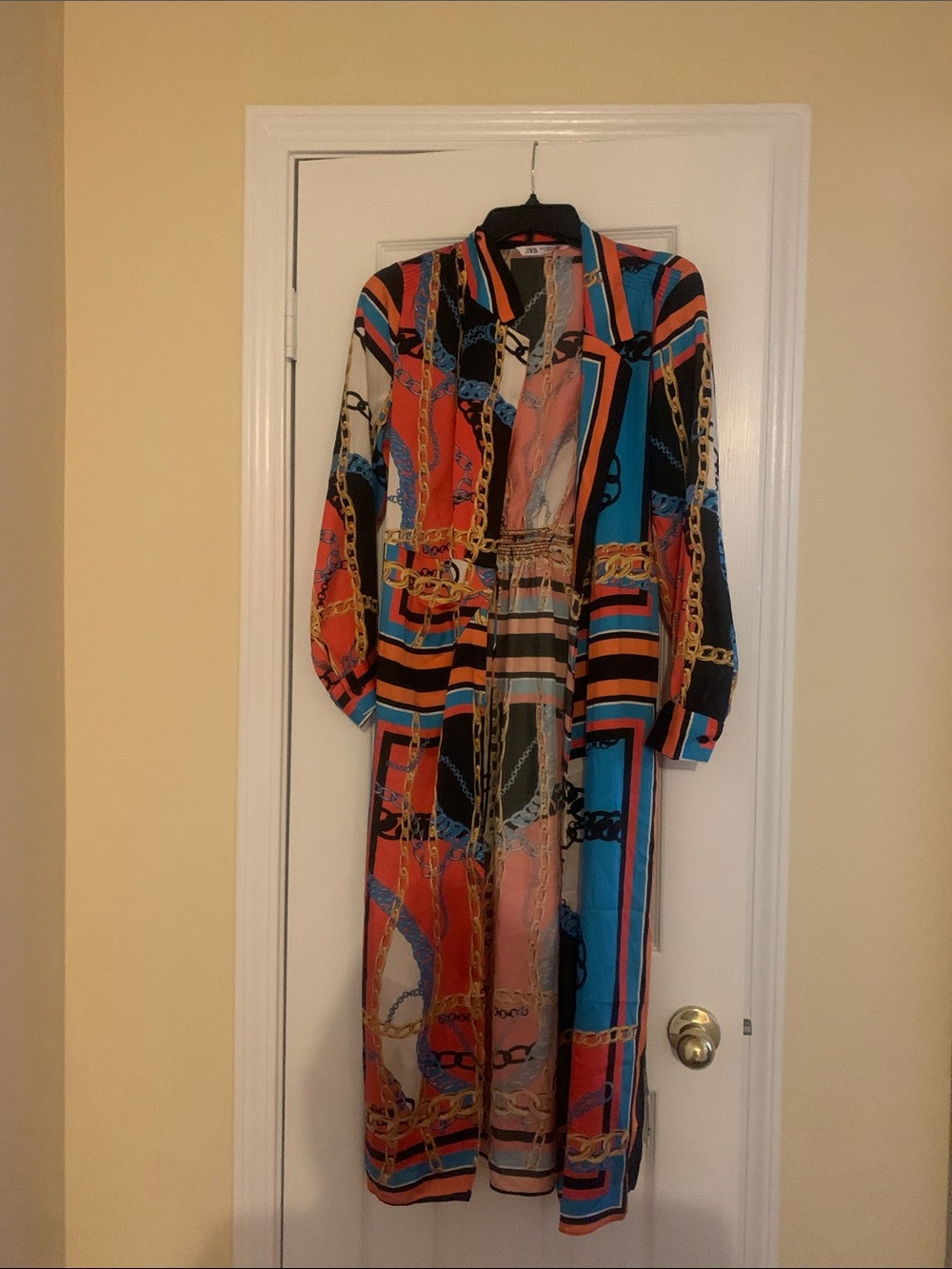 Zara Multicolor Chain-Print Long Blazer Dress